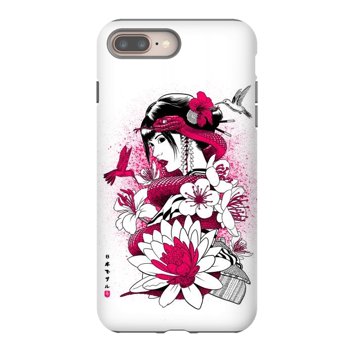 iPhone 7 plus StrongFit Geisha with snake and hummingbirds by Alberto