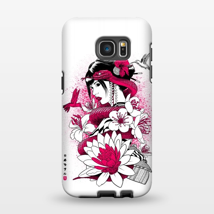 Galaxy S7 EDGE StrongFit Geisha with snake and hummingbirds by Alberto