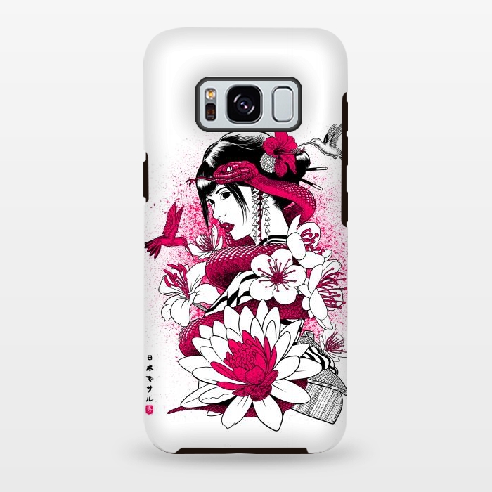 Galaxy S8 plus StrongFit Geisha with snake and hummingbirds by Alberto