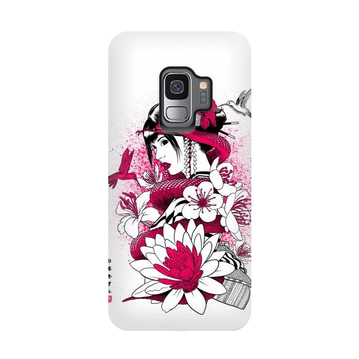 Galaxy S9 StrongFit Geisha with snake and hummingbirds by Alberto