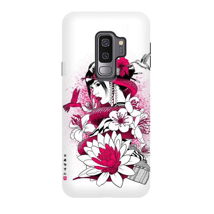 Galaxy S9 plus StrongFit Geisha with snake and hummingbirds by Alberto