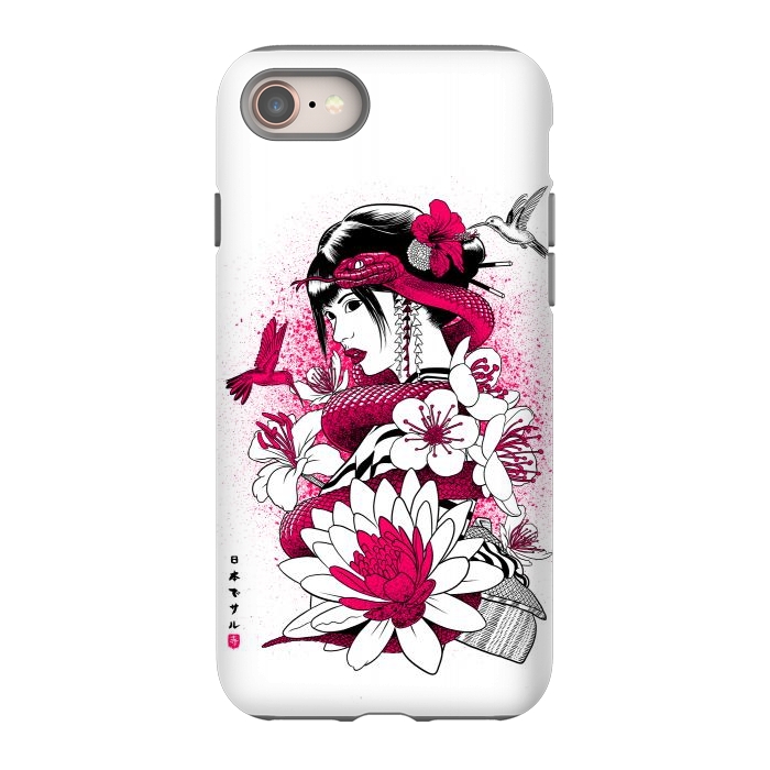 iPhone 8 StrongFit Geisha with snake and hummingbirds by Alberto