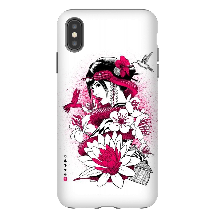 iPhone Xs Max StrongFit Geisha with snake and hummingbirds by Alberto