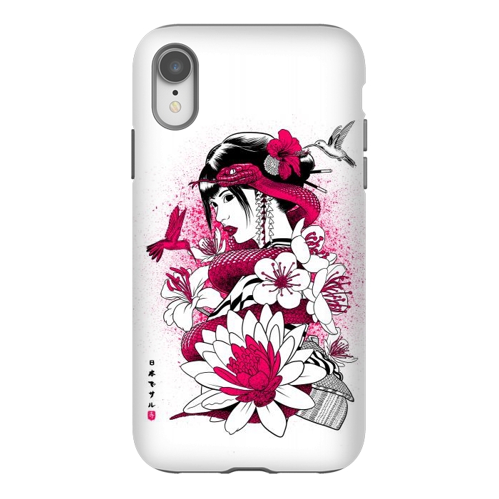 iPhone Xr StrongFit Geisha with snake and hummingbirds by Alberto