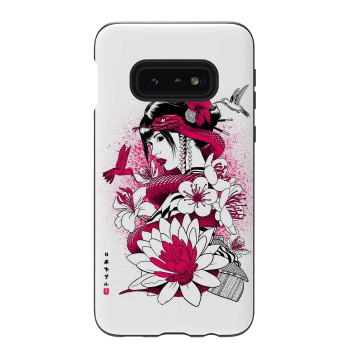 Galaxy S10e StrongFit Geisha with snake and hummingbirds by Alberto