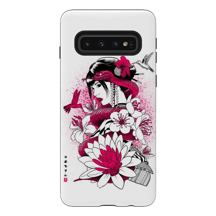 Galaxy S10 StrongFit Geisha with snake and hummingbirds by Alberto