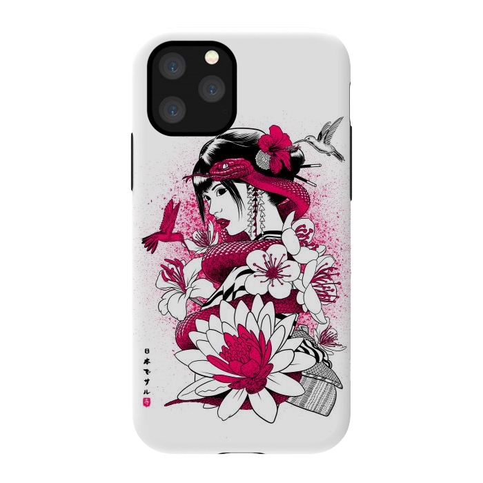 iPhone 11 Pro StrongFit Geisha with snake and hummingbirds by Alberto