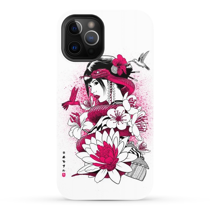 iPhone 12 Pro StrongFit Geisha with snake and hummingbirds by Alberto