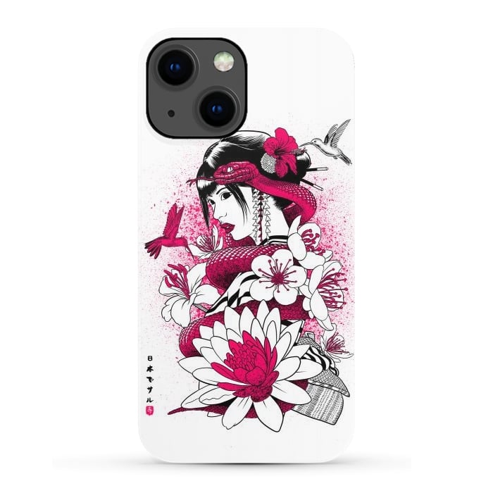 iPhone 13 SlimFit Geisha with snake and hummingbirds by Alberto