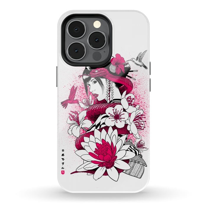 iPhone 13 pro StrongFit Geisha with snake and hummingbirds by Alberto