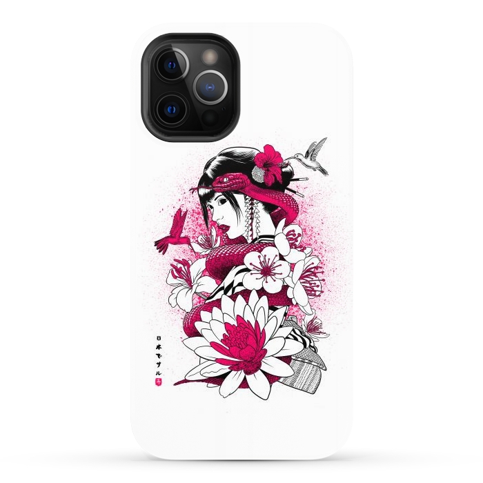 iPhone 12 Pro Max StrongFit Geisha with snake and hummingbirds by Alberto
