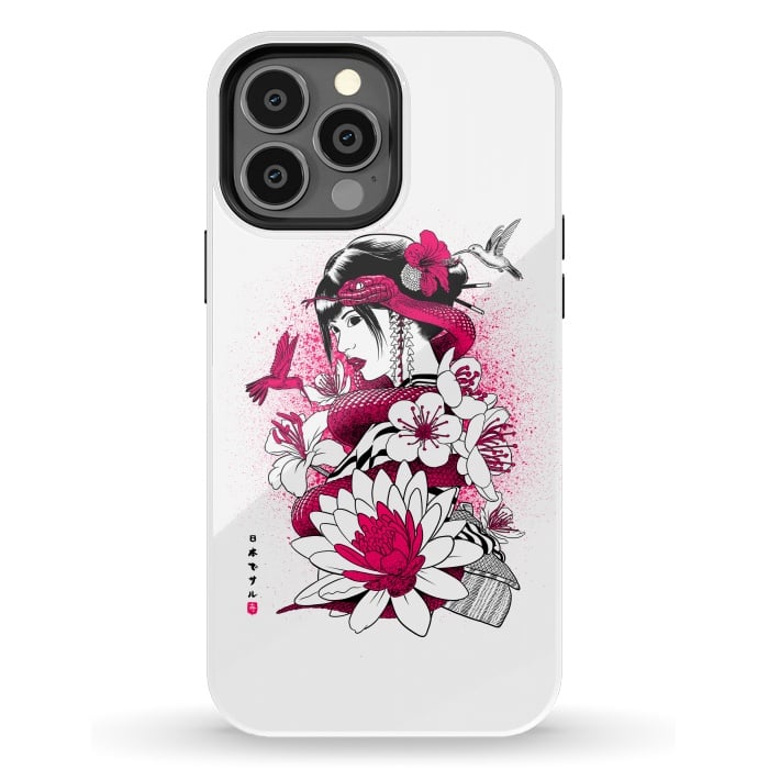iPhone 13 Pro Max StrongFit Geisha with snake and hummingbirds by Alberto