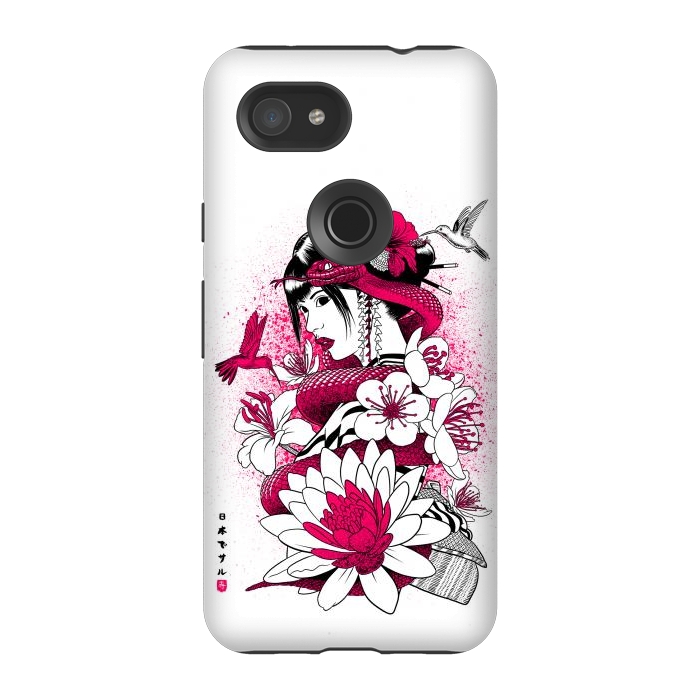 Pixel 3A StrongFit Geisha with snake and hummingbirds by Alberto