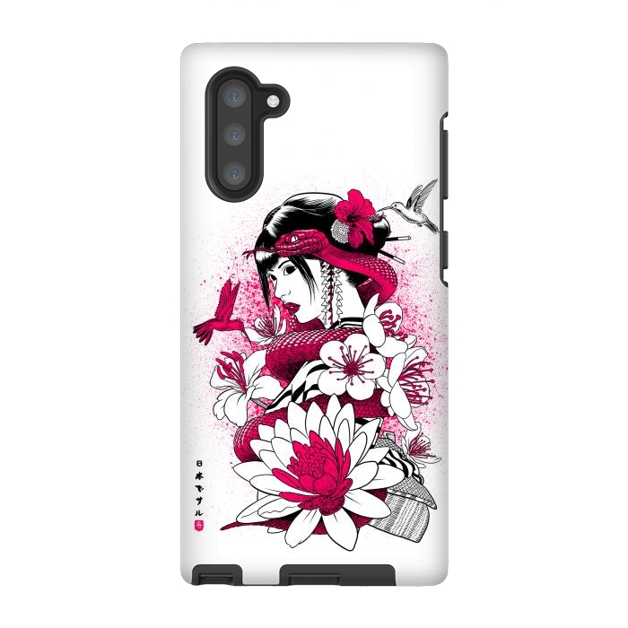 Galaxy Note 10 StrongFit Geisha with snake and hummingbirds by Alberto