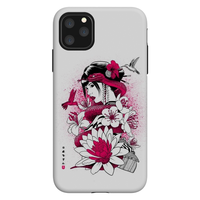 iPhone 11 Pro Max StrongFit Geisha with snake and hummingbirds by Alberto