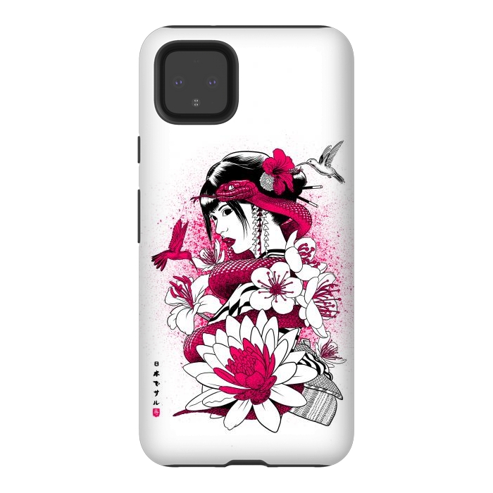 Pixel 4XL StrongFit Geisha with snake and hummingbirds by Alberto