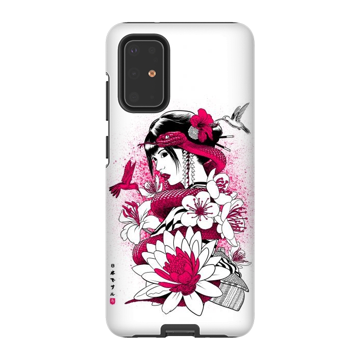 Galaxy S20 Plus StrongFit Geisha with snake and hummingbirds by Alberto