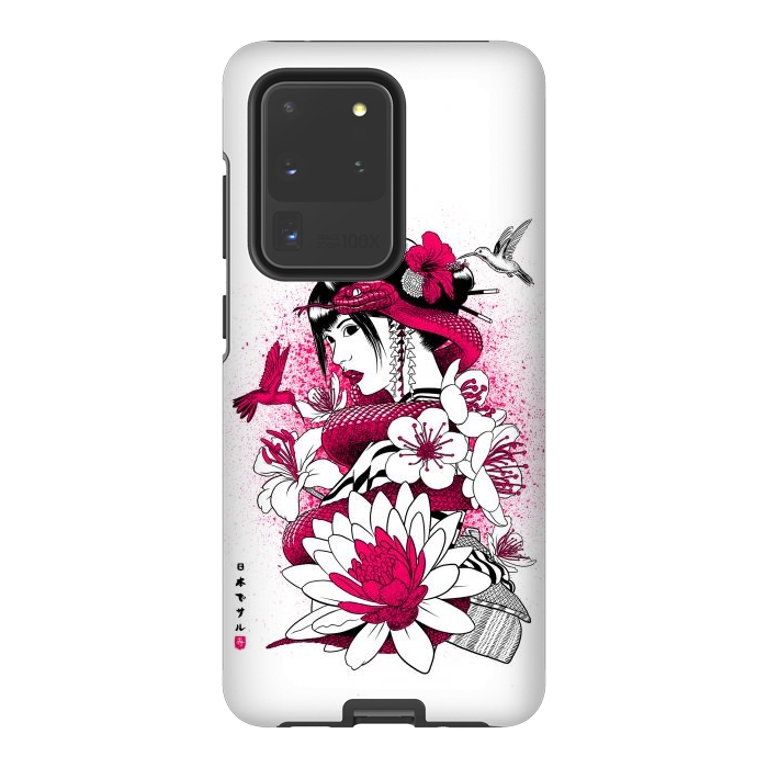 Galaxy S20 Ultra StrongFit Geisha with snake and hummingbirds by Alberto