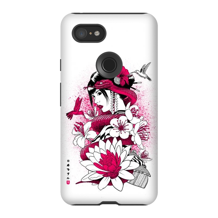 Pixel 3XL StrongFit Geisha with snake and hummingbirds by Alberto