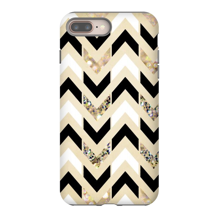 iPhone 7 plus StrongFit Black, White & Gold Glitter Herringbone Chevron by Tangerine-Tane