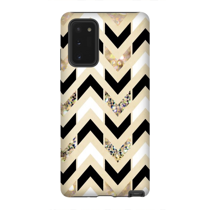 Galaxy Note 20 StrongFit Black, White & Gold Glitter Herringbone Chevron by Tangerine-Tane