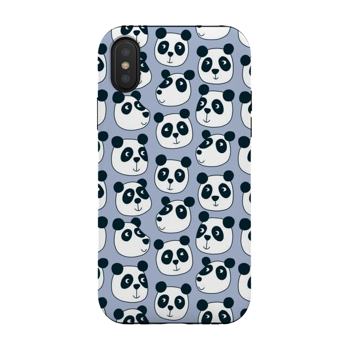 iPhone Xs / X StrongFit Particularly Pleasant Panda Bears on Blue by Nic Squirrell