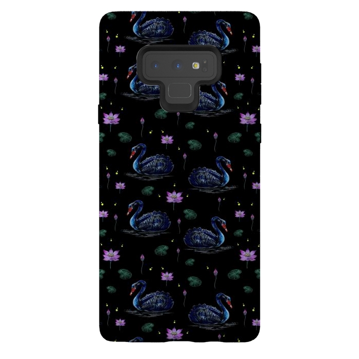 Galaxy Note 9 StrongFit Black Swans in Lily Pond by Negin Mf