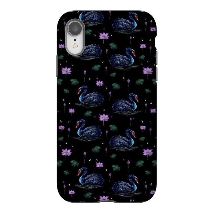 iPhone Xr StrongFit Black Swans in Lily Pond by Negin Mf