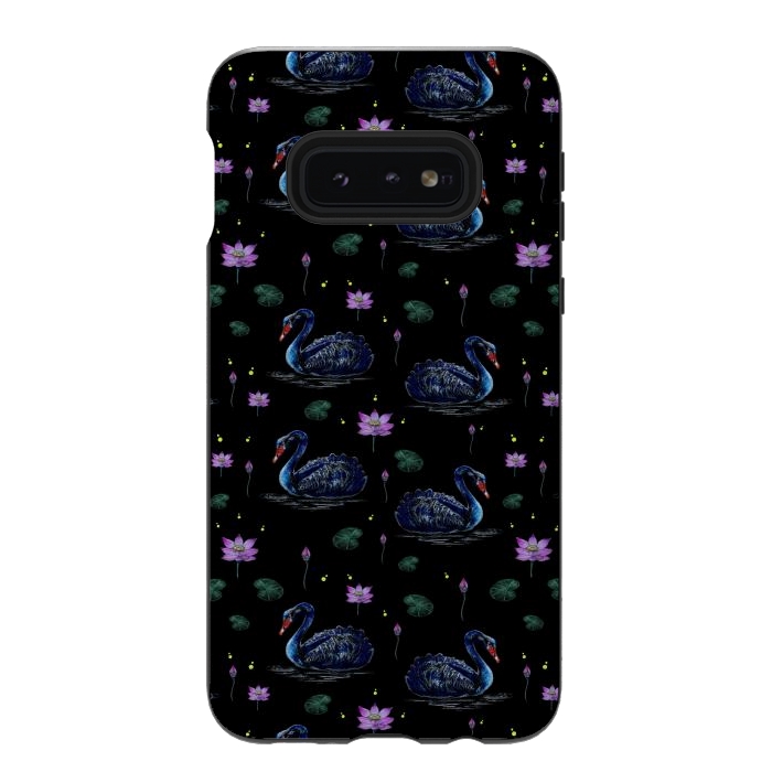 Galaxy S10e StrongFit Black Swans in Lily Pond by Negin Mf