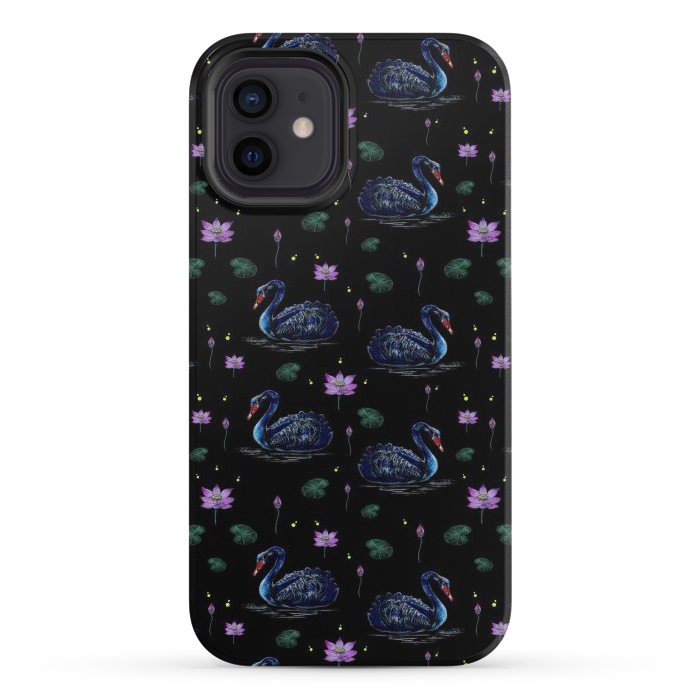 iPhone 12 mini StrongFit Black Swans in Lily Pond by Negin Mf