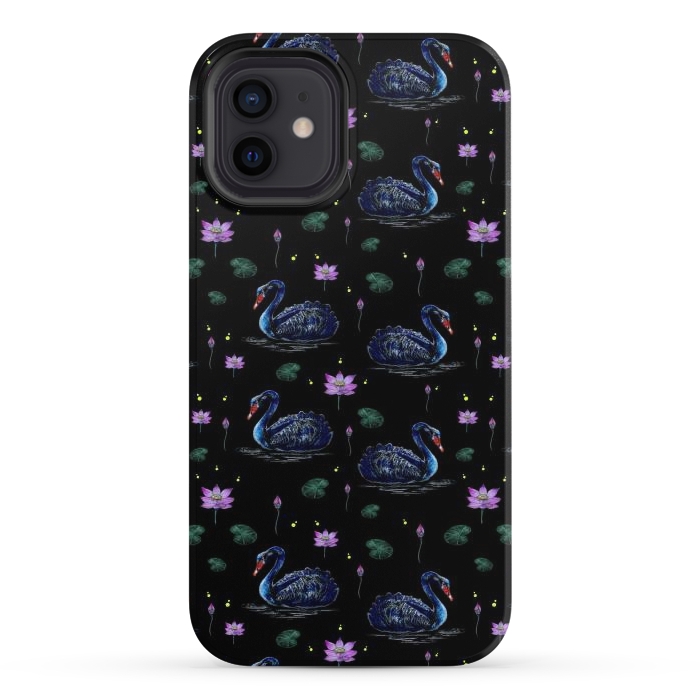 iPhone 12 StrongFit Black Swans in Lily Pond by Negin Mf
