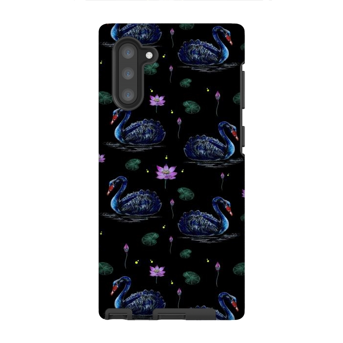 Galaxy Note 10 StrongFit Black Swans in Lily Pond by Negin Mf