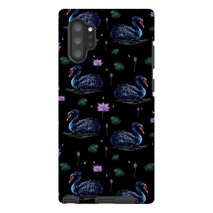 Galaxy Note 10 plus StrongFit Black Swans in Lily Pond by Negin Mf