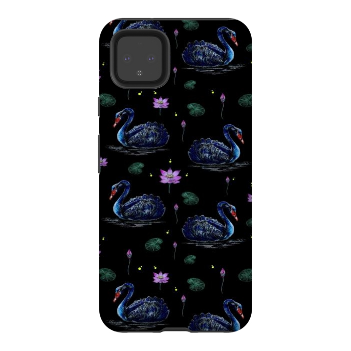 Pixel 4XL StrongFit Black Swans in Lily Pond by Negin Mf