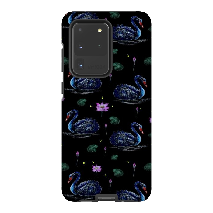 Galaxy S20 Ultra StrongFit Black Swans in Lily Pond by Negin Mf