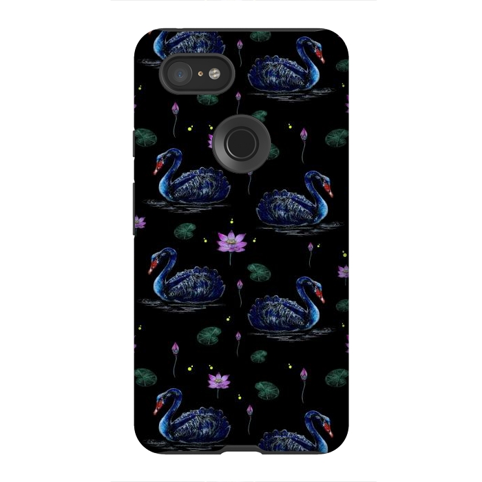 Pixel 3XL StrongFit Black Swans in Lily Pond by Negin Mf