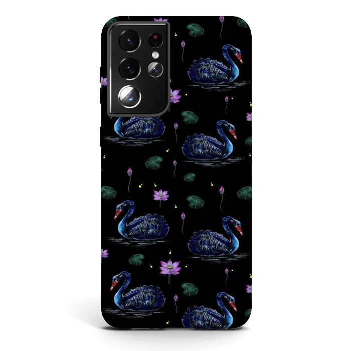Galaxy S21 ultra StrongFit Black Swans in Lily Pond by Negin Mf