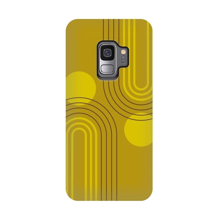 Galaxy S9 StrongFit Mid Century Modern Geometric 147 in Old GOld Tones (Rainbow and Sun Abstraction) by nineFlorals