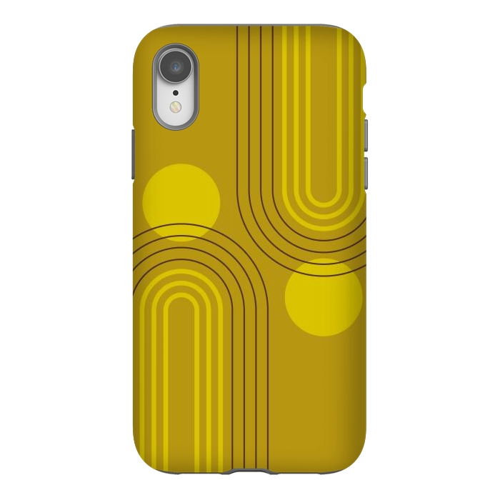 iPhone Xr StrongFit Mid Century Modern Geometric 147 in Old GOld Tones (Rainbow and Sun Abstraction) by nineFlorals
