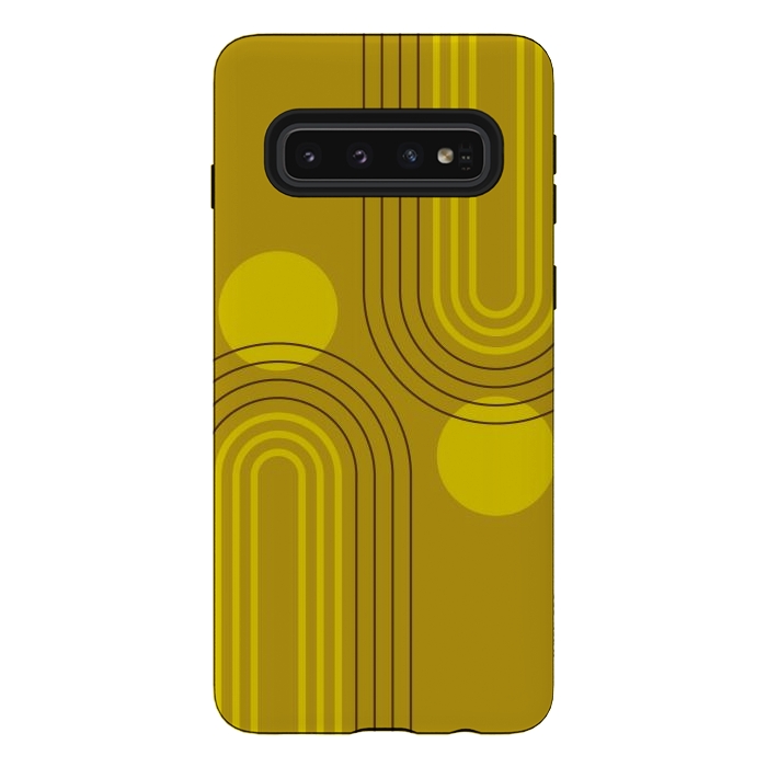 Galaxy S10 StrongFit Mid Century Modern Geometric 147 in Old GOld Tones (Rainbow and Sun Abstraction) by nineFlorals