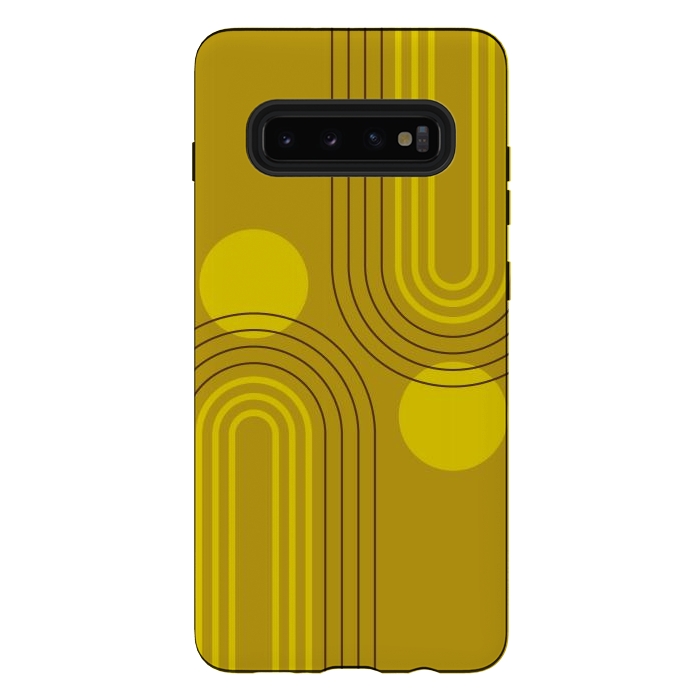 Galaxy S10 plus StrongFit Mid Century Modern Geometric 147 in Old GOld Tones (Rainbow and Sun Abstraction) by nineFlorals