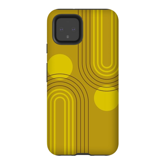 Pixel 4 StrongFit Mid Century Modern Geometric 147 in Old GOld Tones (Rainbow and Sun Abstraction) by nineFlorals