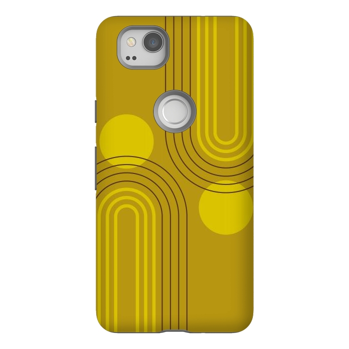 Pixel 2 StrongFit Mid Century Modern Geometric 147 in Old GOld Tones (Rainbow and Sun Abstraction) by nineFlorals