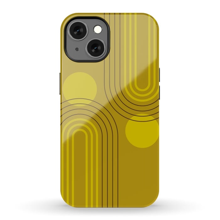 iPhone 13 StrongFit Mid Century Modern Geometric 147 in Old GOld Tones (Rainbow and Sun Abstraction) by nineFlorals