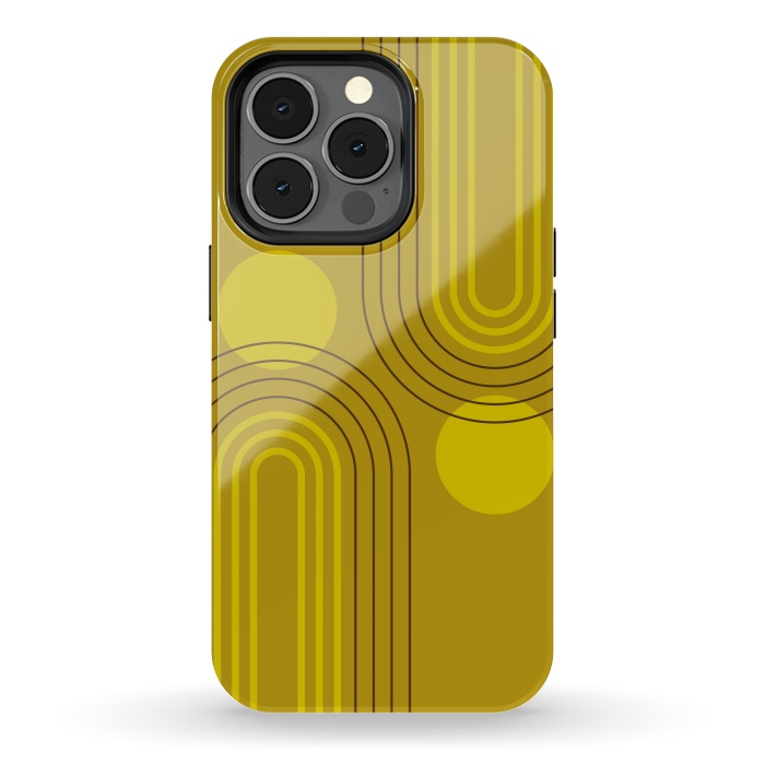 iPhone 13 pro StrongFit Mid Century Modern Geometric 147 in Old GOld Tones (Rainbow and Sun Abstraction) by nineFlorals