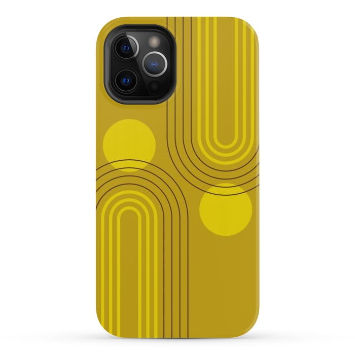 iPhone 12 Pro Max StrongFit Mid Century Modern Geometric 147 in Old GOld Tones (Rainbow and Sun Abstraction) by nineFlorals