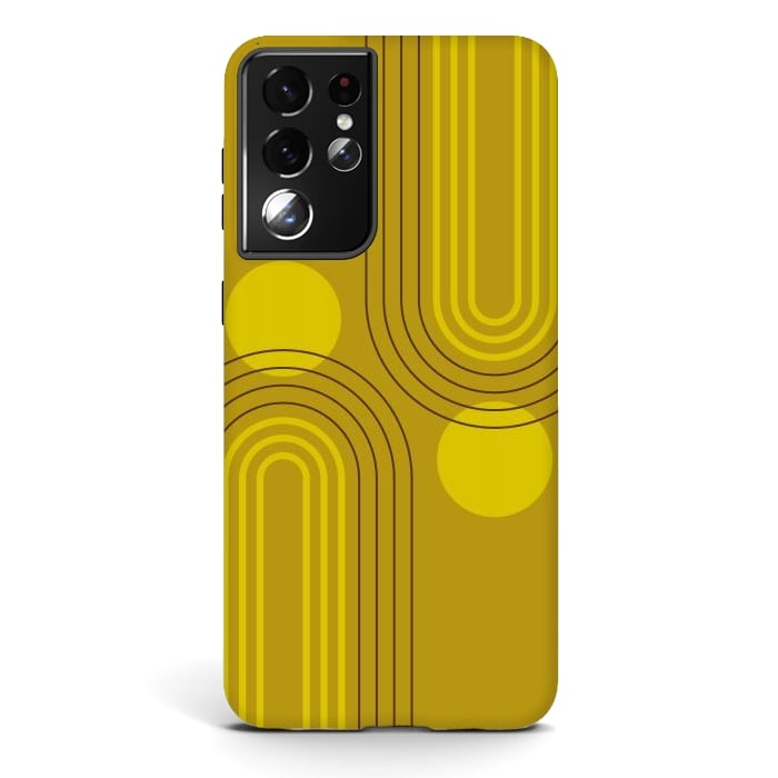 Galaxy S21 ultra StrongFit Mid Century Modern Geometric 147 in Old GOld Tones (Rainbow and Sun Abstraction) by nineFlorals