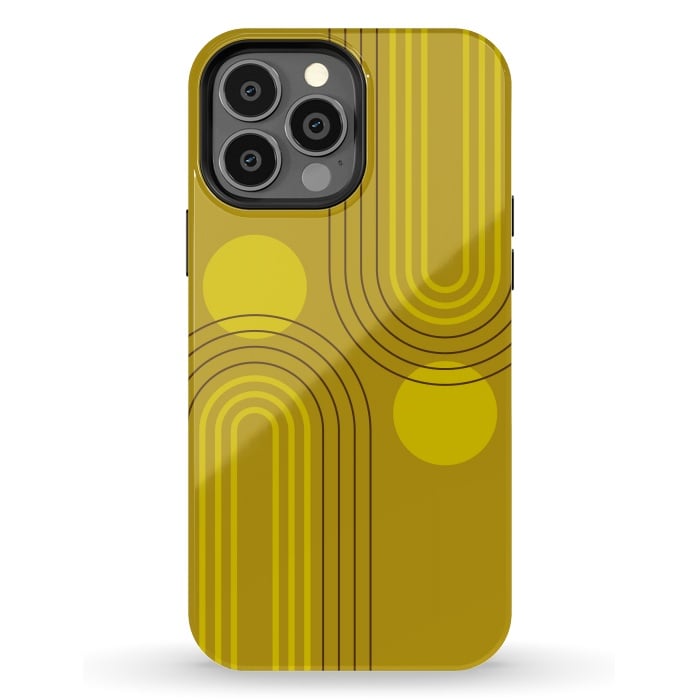 iPhone 13 Pro Max StrongFit Mid Century Modern Geometric 147 in Old GOld Tones (Rainbow and Sun Abstraction) by nineFlorals
