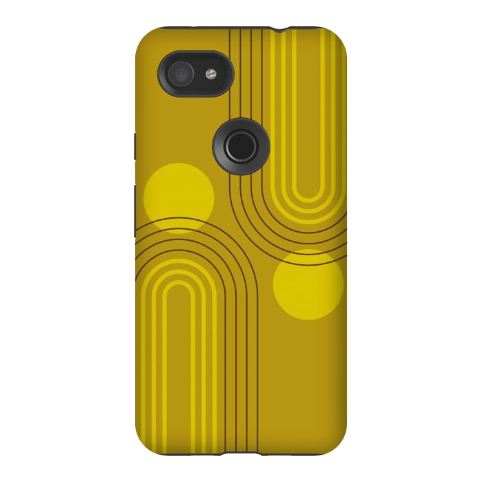 Pixel 3AXL StrongFit Mid Century Modern Geometric 147 in Old GOld Tones (Rainbow and Sun Abstraction) by nineFlorals