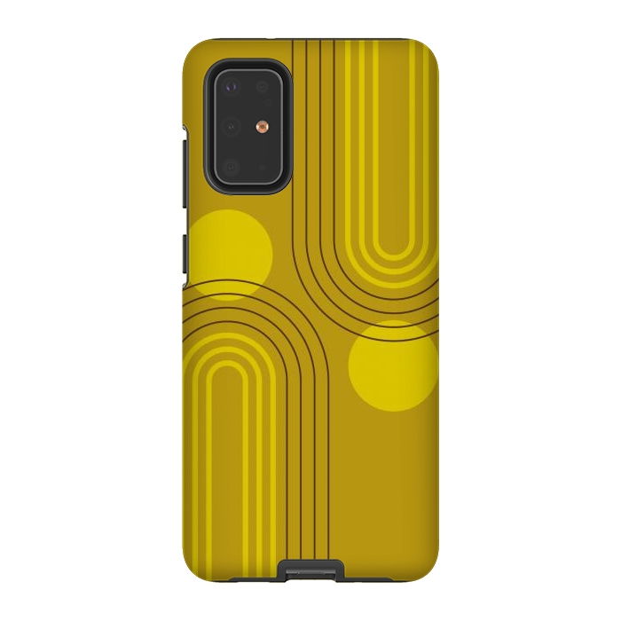 Galaxy S20 Plus StrongFit Mid Century Modern Geometric 147 in Old GOld Tones (Rainbow and Sun Abstraction) by nineFlorals